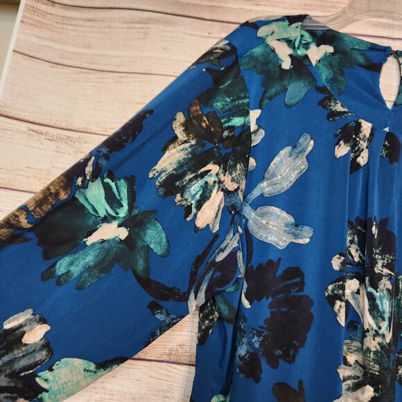 Calvin Klein Long Sleeve Tunic Blouse Blue Floral One Button Back Womens Size 2X - Picture 3 of 16